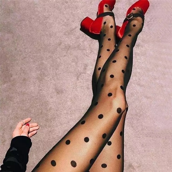 NWT black sheer dot tights stockings mesh thin large spots sexy black tights - Picture 8 of 15